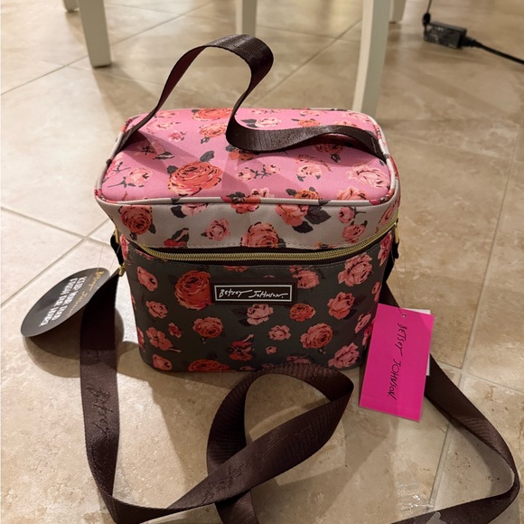 Betsey Johnson Pink and Brown Floral Women's Lunch Bag - Picture 1 of 8